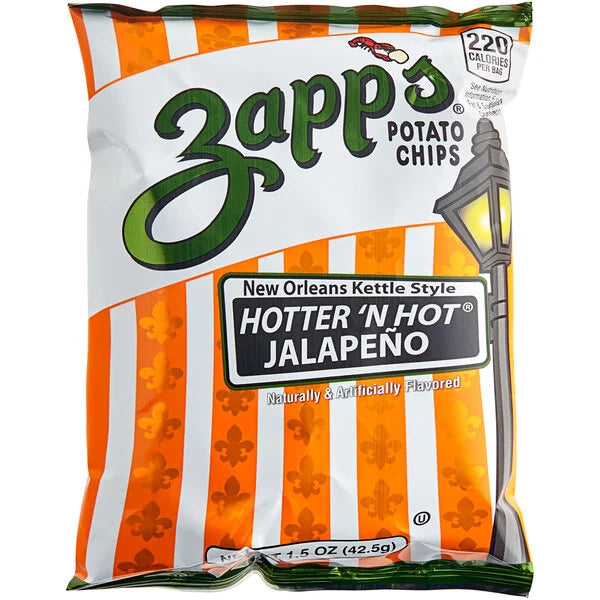6 Snack Bags - Zapp's Hotter 'N Hot Jalapeno Potato Chips 1.5 oz.