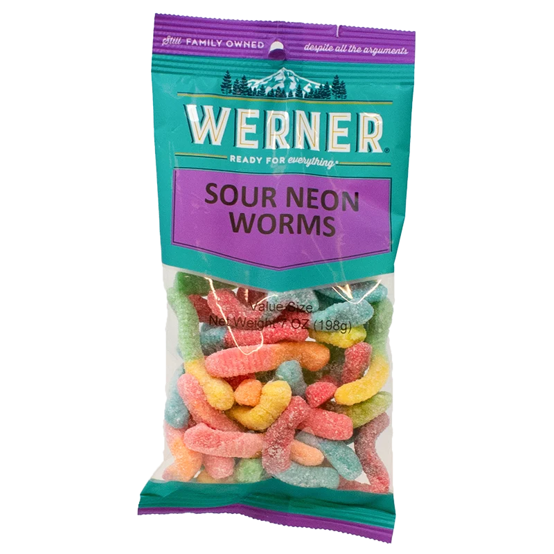 6 Snack Bags - Sour Neon Worms